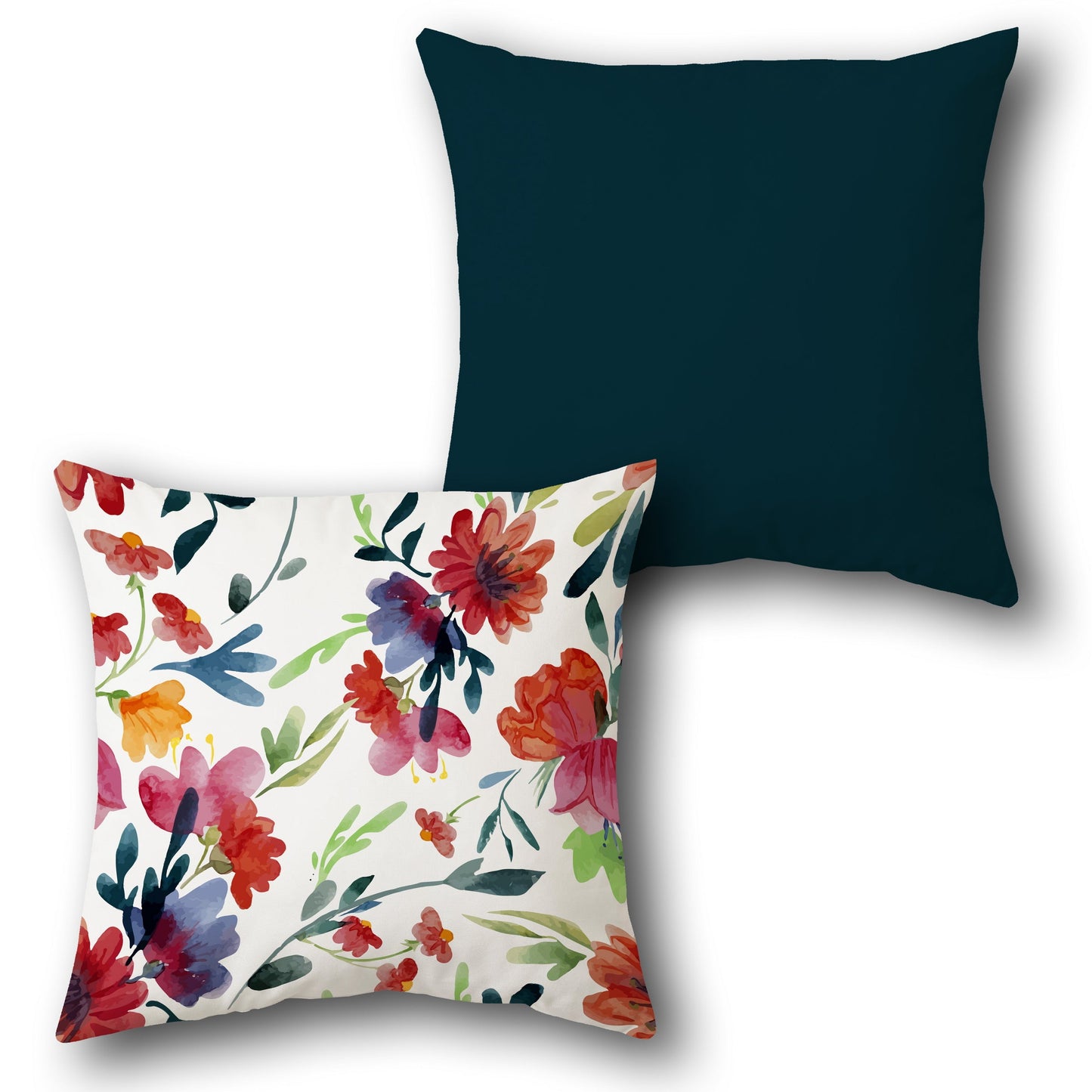 Garden Bloom Reversible  – Multicolor & Teal Design Cushion Single (Front & Back)
