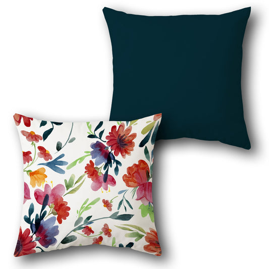 Garden Bloom Reversible  – Multicolor & Teal Design Cushion Single (Front & Back)