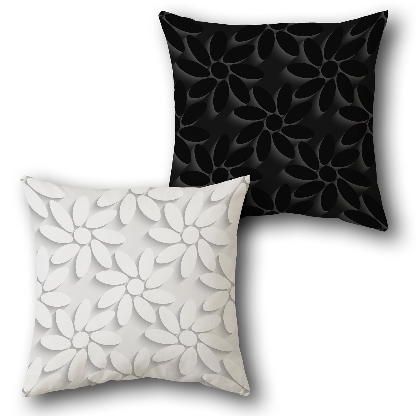 Monochrome Petal Pop Reversible  – Black & White Design Cushion Single (Front & Back)
