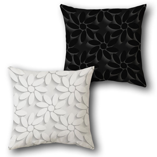 Monochrome Petal Pop Reversible  – Black & White Design Cushion Single (Front & Back)