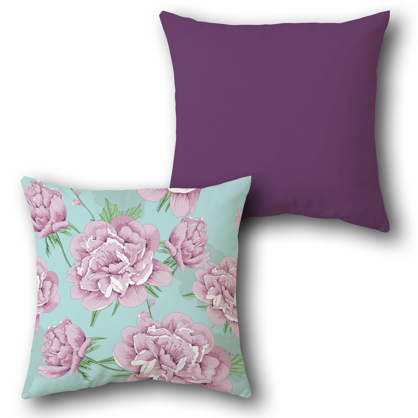 Vintage Peony Garden Reversible  – Lilac & Aqua Design Cushion Single (Front & Back)