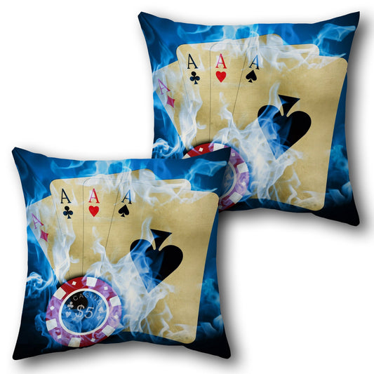 Flaming Aces  - Blue with Red and Black Accents Design Cushion Single (Front & Back)