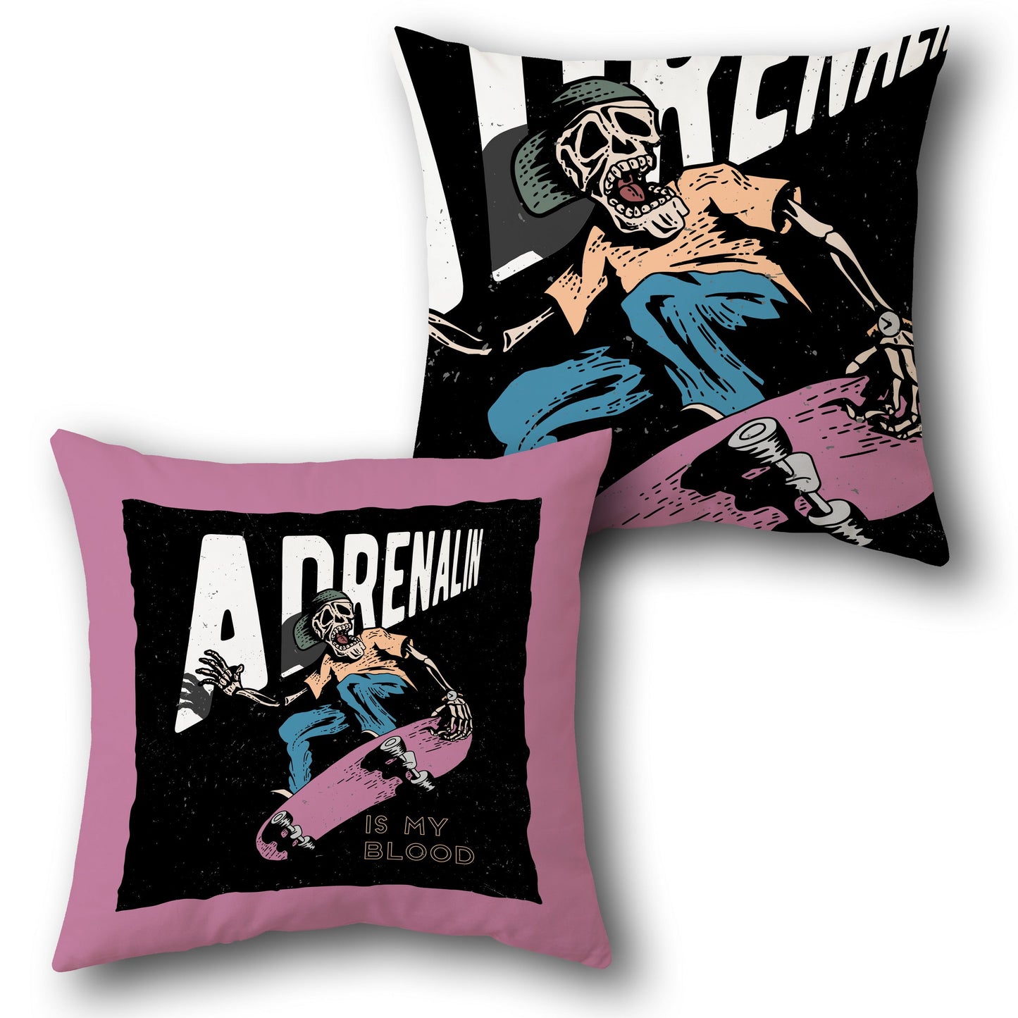 Adrenalin Skater Skeleton  Design Cushion Single (Front & Back)