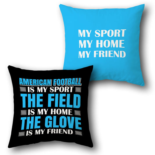 American Football Quote Throw  – Black and Sky Blue Dual Design Design Cushion Single (Front & Back)