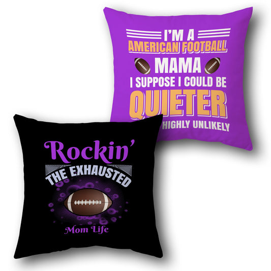 American Football Mom Life Throw  – Bold Purple & Black Design Design Cushion Single (Front & Back)