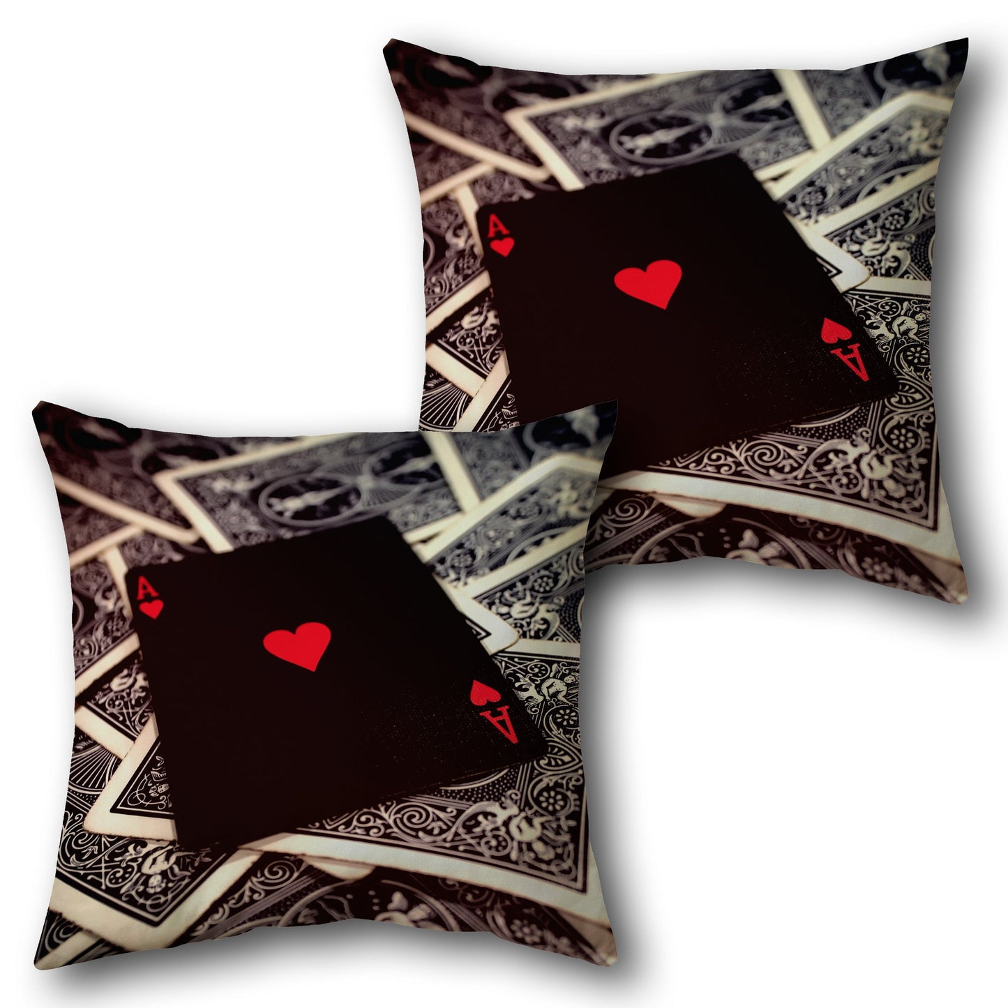 Ace of Hearts  - Black with Red Accents Design Cushion Single (Front & Back)