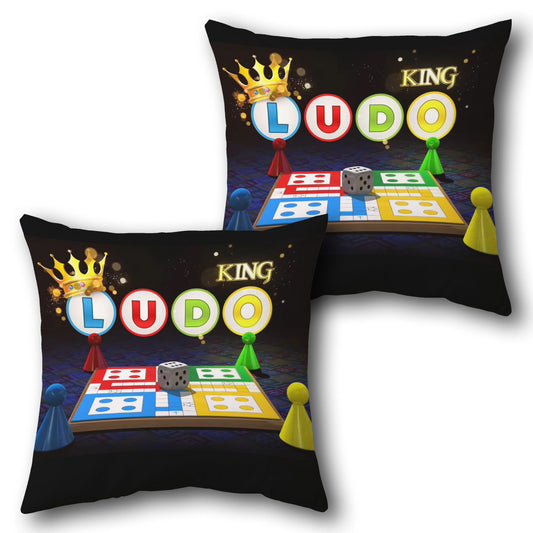 Ludo King  - Black with Multicolor Accents Design Cushion Single (Front & Back)