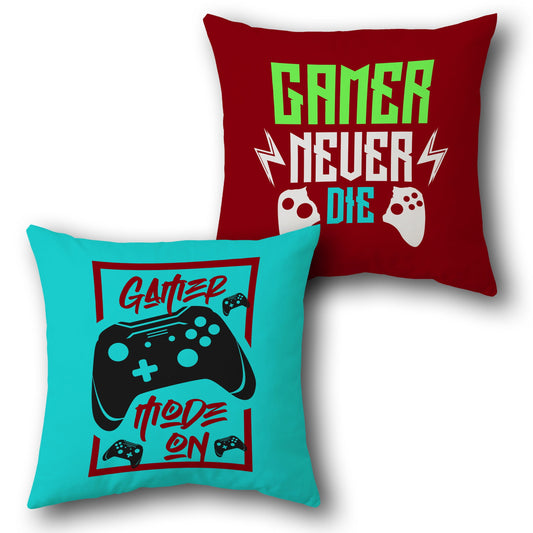 Gamer Mode On & Gamer Never Die  Design Cushion Single (Front & Back)