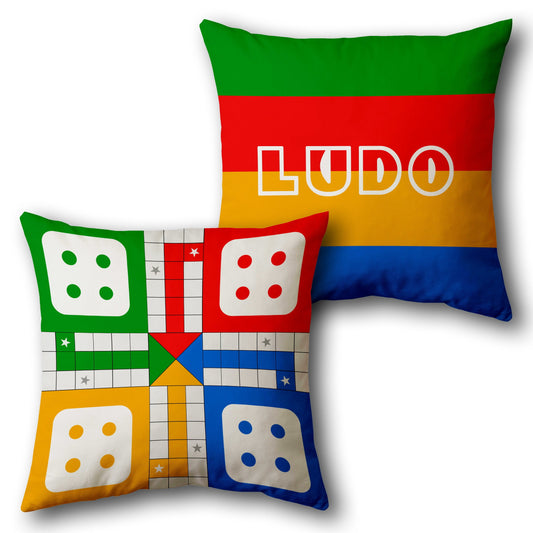 Classic Ludo  - Multicolor with White Accents Design Cushion Single (Front & Back)