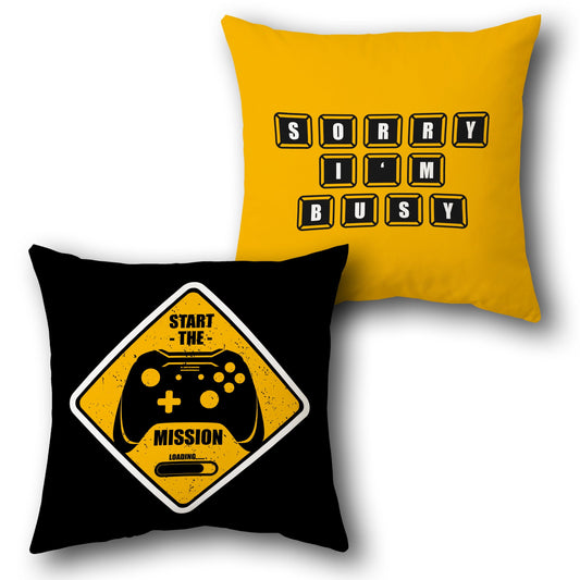Sorry I'm Busy / Start the Mission – Gamer  Design Cushion Single (Front & Back)