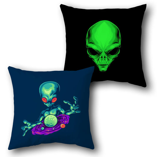 Galactic Alien Duo – Sci-Fi  Design Cushion Single (Front & Back)