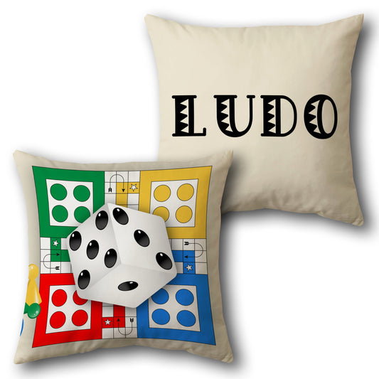 Ludo Board  - Beige with Multicolor Accents Design Cushion Single (Front & Back)