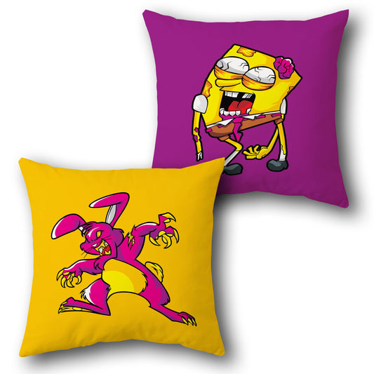 Zombified Spongebob & Psycho Bunny  Design Cushion Single (Front & Back)