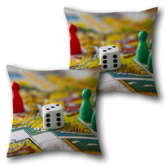 Vintage Board Game  - Multicolor with Red and Green Accents Design Cushion Single (Front & Back)