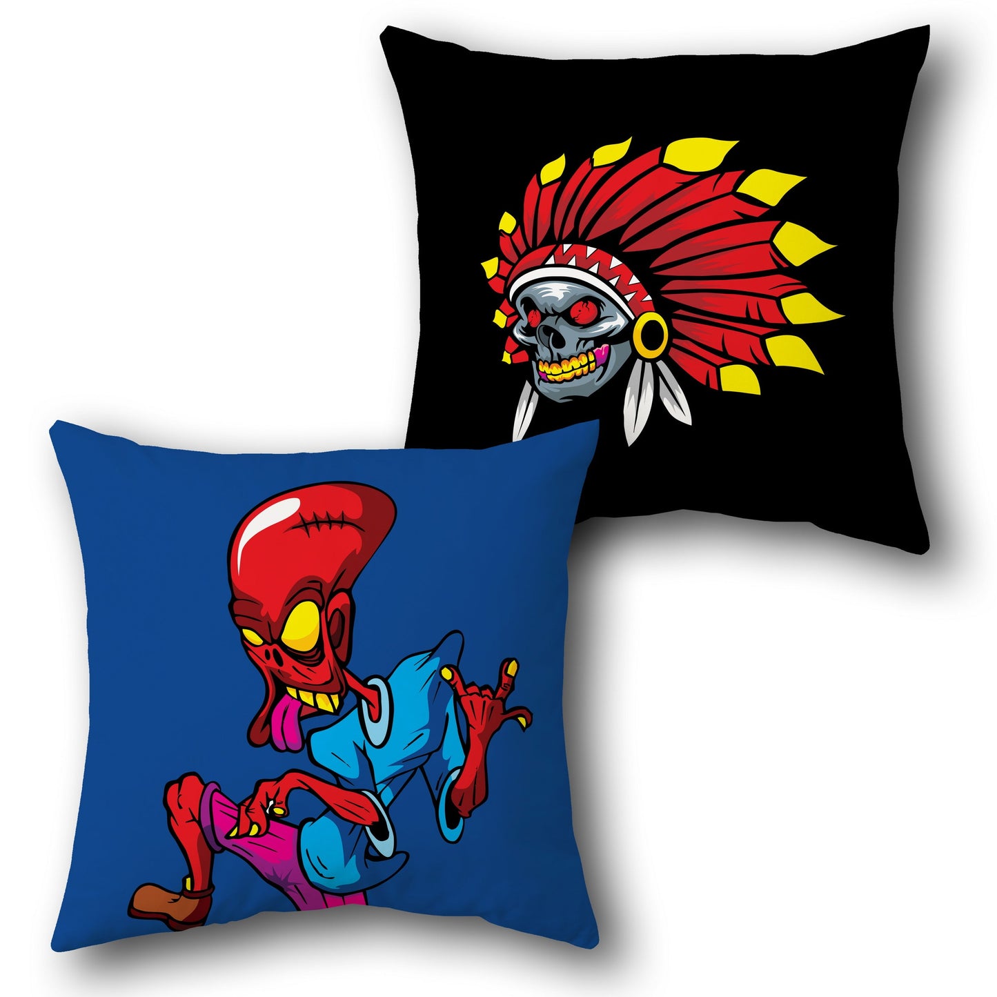 Psychedelic Alien & Skull Chief  Combo –  Design Cushion Single (Front & Back)