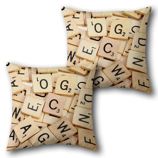 Scrabble Tiles  - Beige with Black Accents Design Cushion Single (Front & Back)