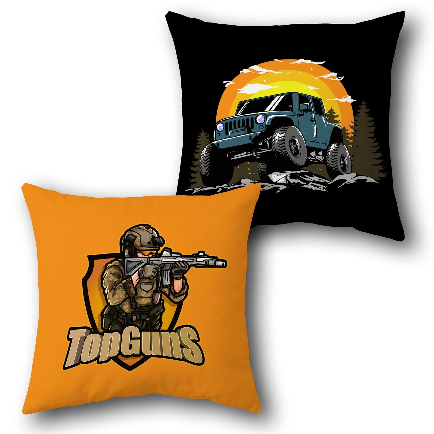 Orange Tactical & Black Off-Road  Design Cushion Single (Front & Back)