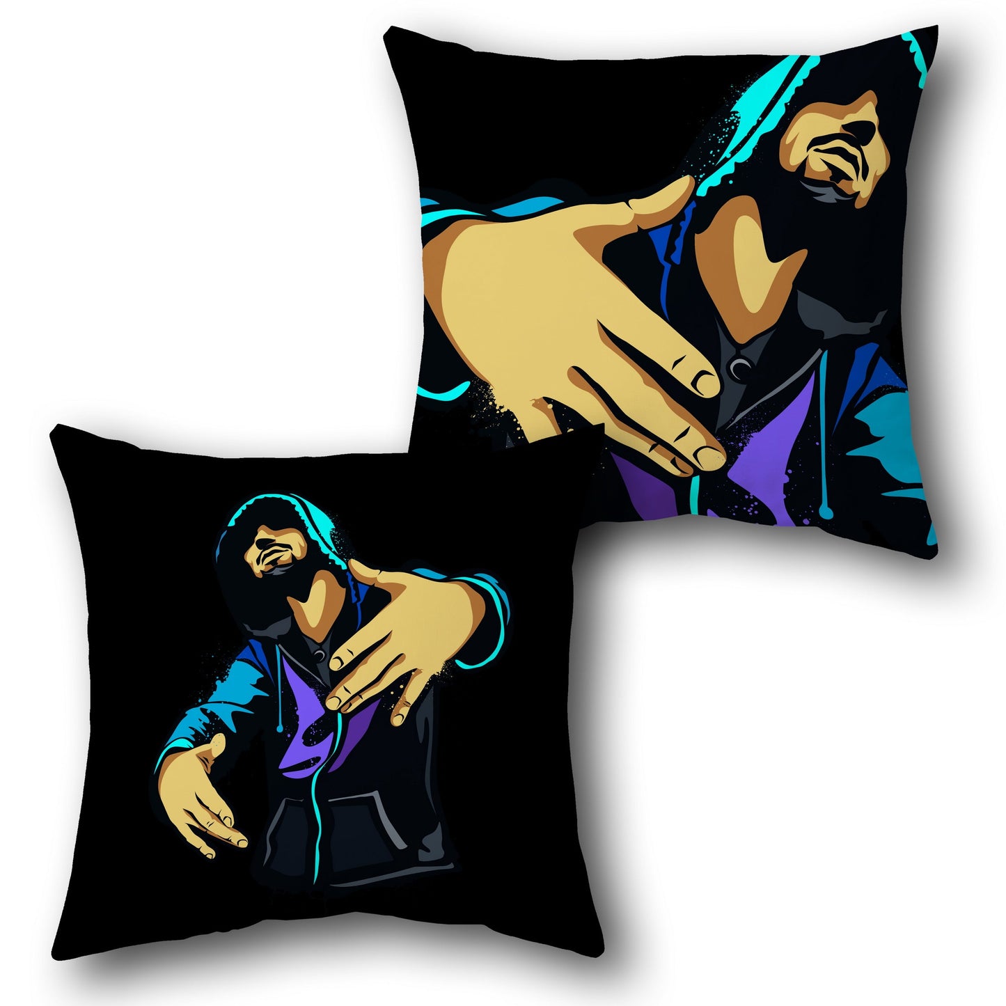 Black & Teal Hip Hop Vibe " Design Cushion Single (Front & Back)