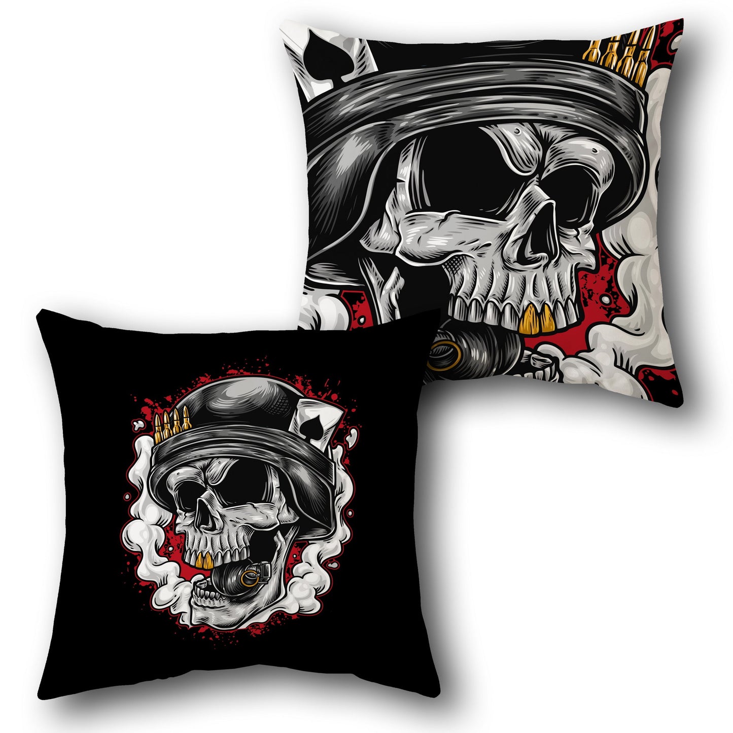 Skull Soldier Cigar Throw  Design Cushion Single (Front & Back)