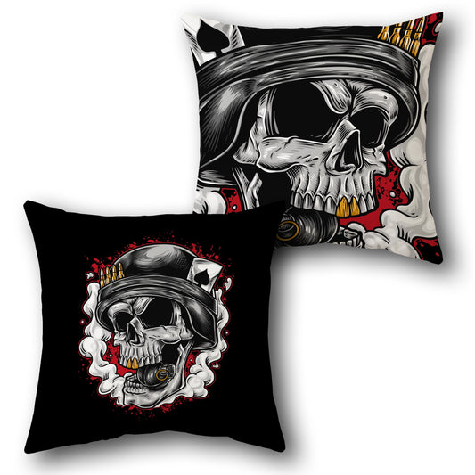 Skull Soldier Cigar Throw  Design Cushion Single (Front & Back)