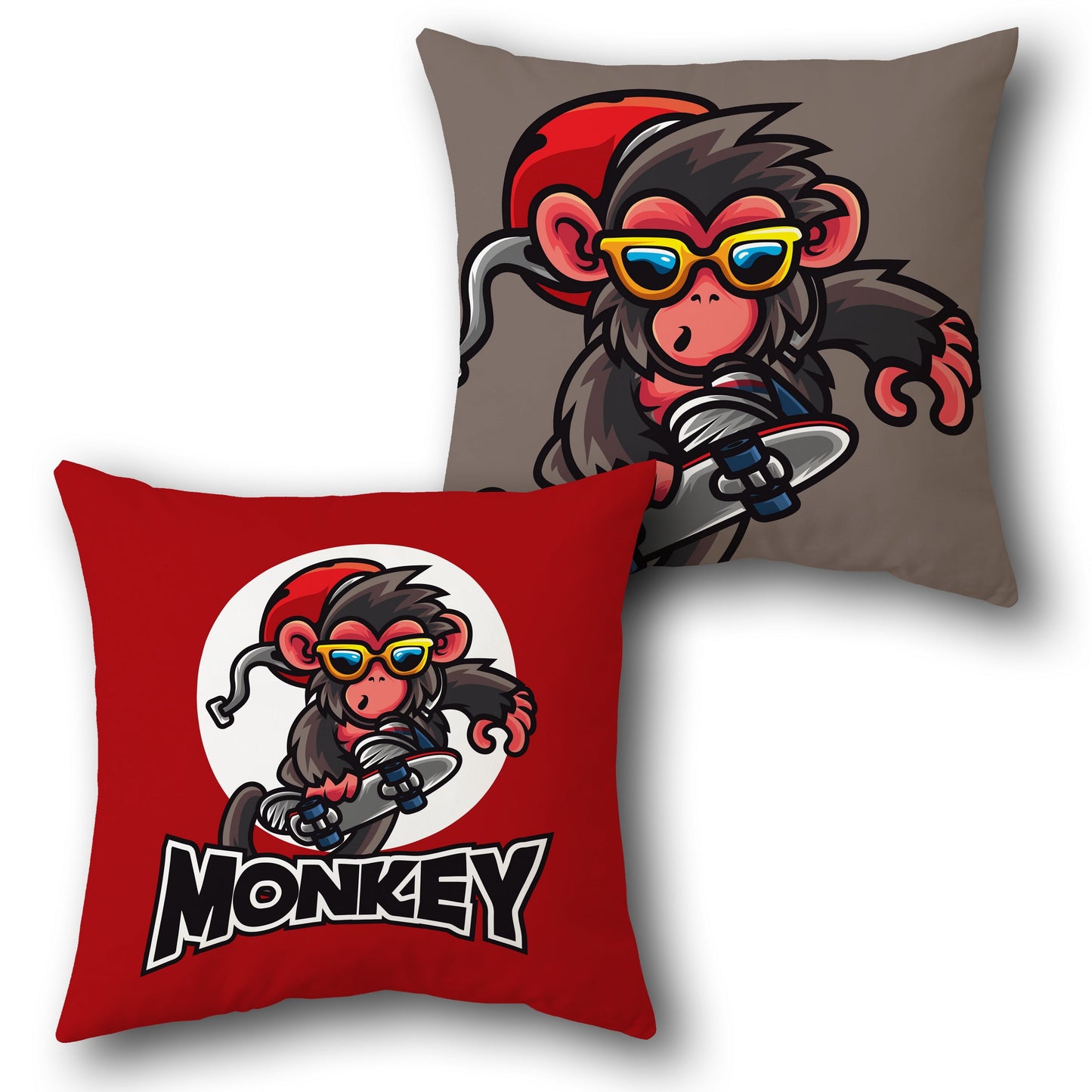 Cool Skater Monkey Throw  Design Cushion Single (Front & Back)