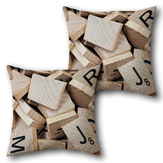 Word Game Tiles  - Light Wood with Black Accents Design Cushion Single (Front & Back)