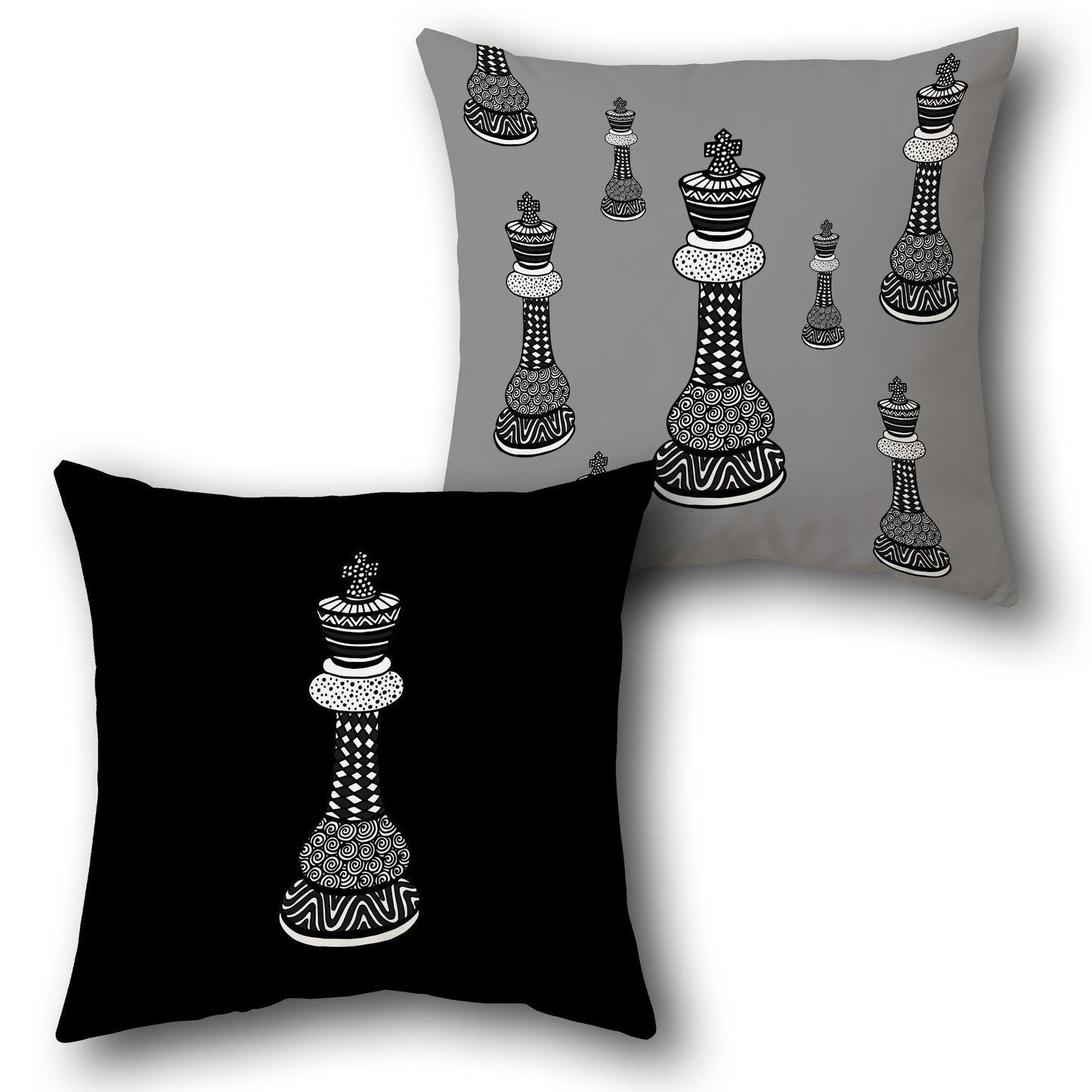 Doodle King Chess  – Black & Gray Design Cushion Single (Front & Back)