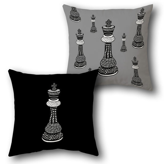 Doodle King Chess  – Black & Gray Design Cushion Single (Front & Back)