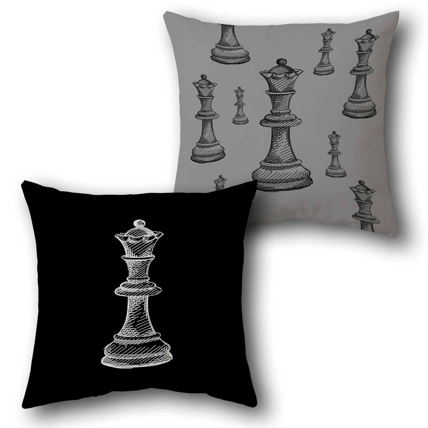 Sketch Queen Chess  – Monochrome Elegance Design Cushion Single (Front & Back)
