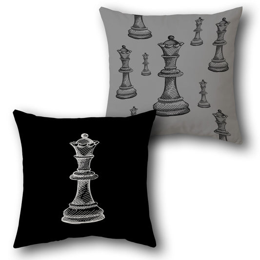 Sketch Queen Chess  – Monochrome Elegance Design Cushion Single (Front & Back)