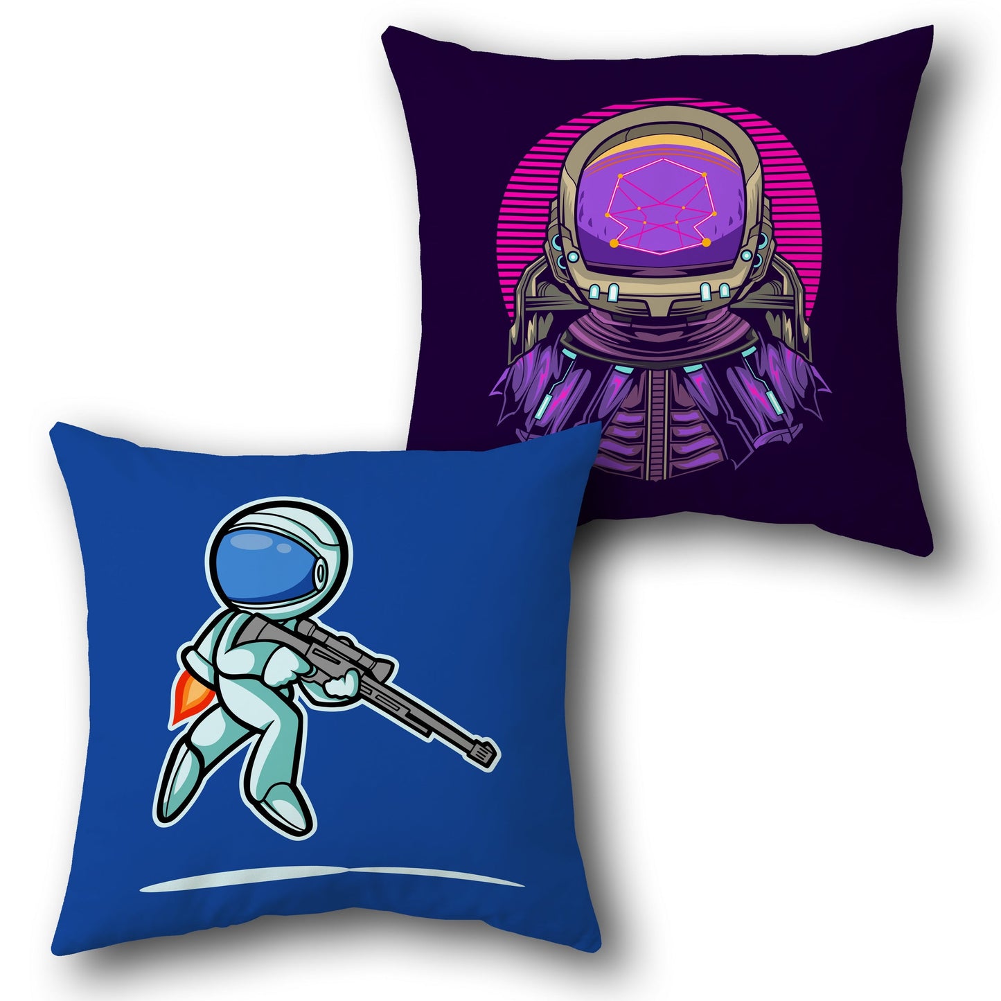 Galactic Warrior & Neon Astronaut  Design Cushion Single (Front & Back)