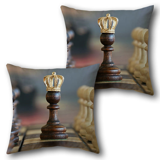 Chess King  - Gray with Gold and Wood Accents Design Cushion Single (Front & Back)