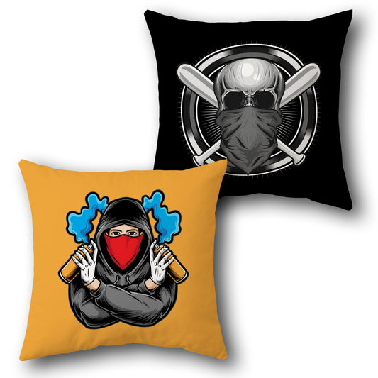 Urban Rebels – Street Art & Skull Mask  Design Cushion Single (Front & Back)