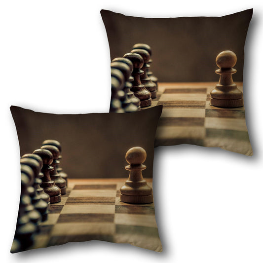 Chess Pawn  - Brown with Wood Accents Design Cushion Single (Front & Back)