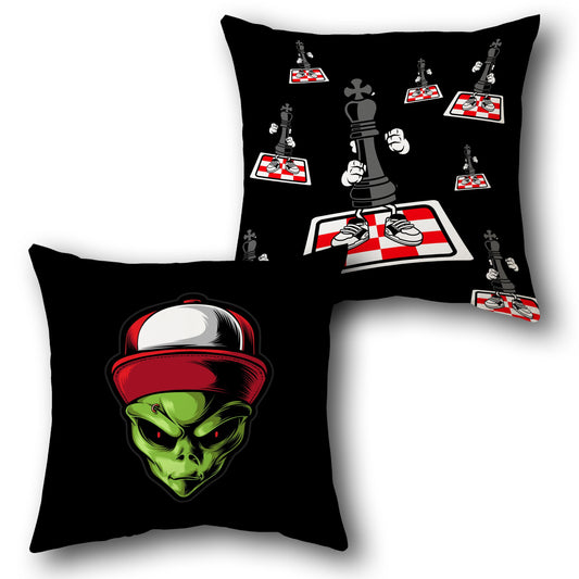 Alien King – Chess Hustler & Space Rebel  Design Cushion Single (Front & Back)