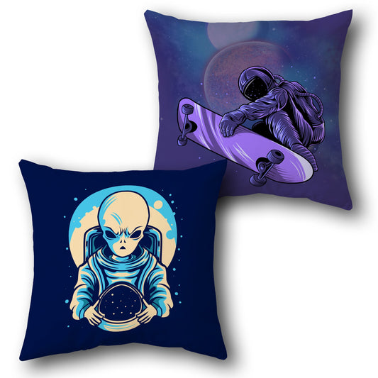 Galactic Skater & Alien Commander  Design Cushion Single (Front & Back)