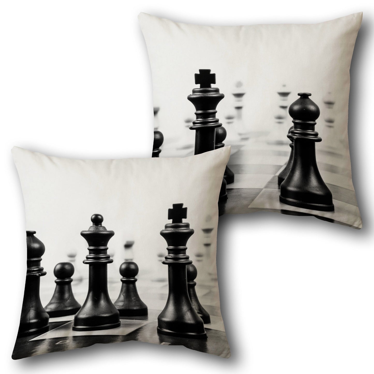 Black Chess Pieces  - Monochrome with Black and White Accents Design Cushion Single (Front & Back)