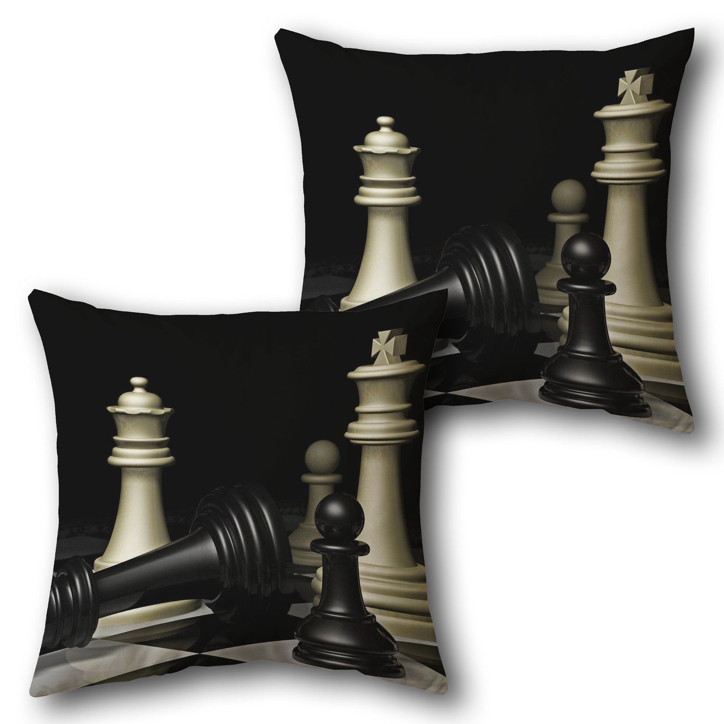 Fallen King Chess  - Black with Black and White Accents Design Cushion Single (Front & Back)