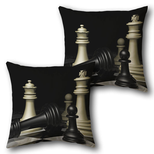 Fallen King Chess  - Black with Black and White Accents Design Cushion Single (Front & Back)