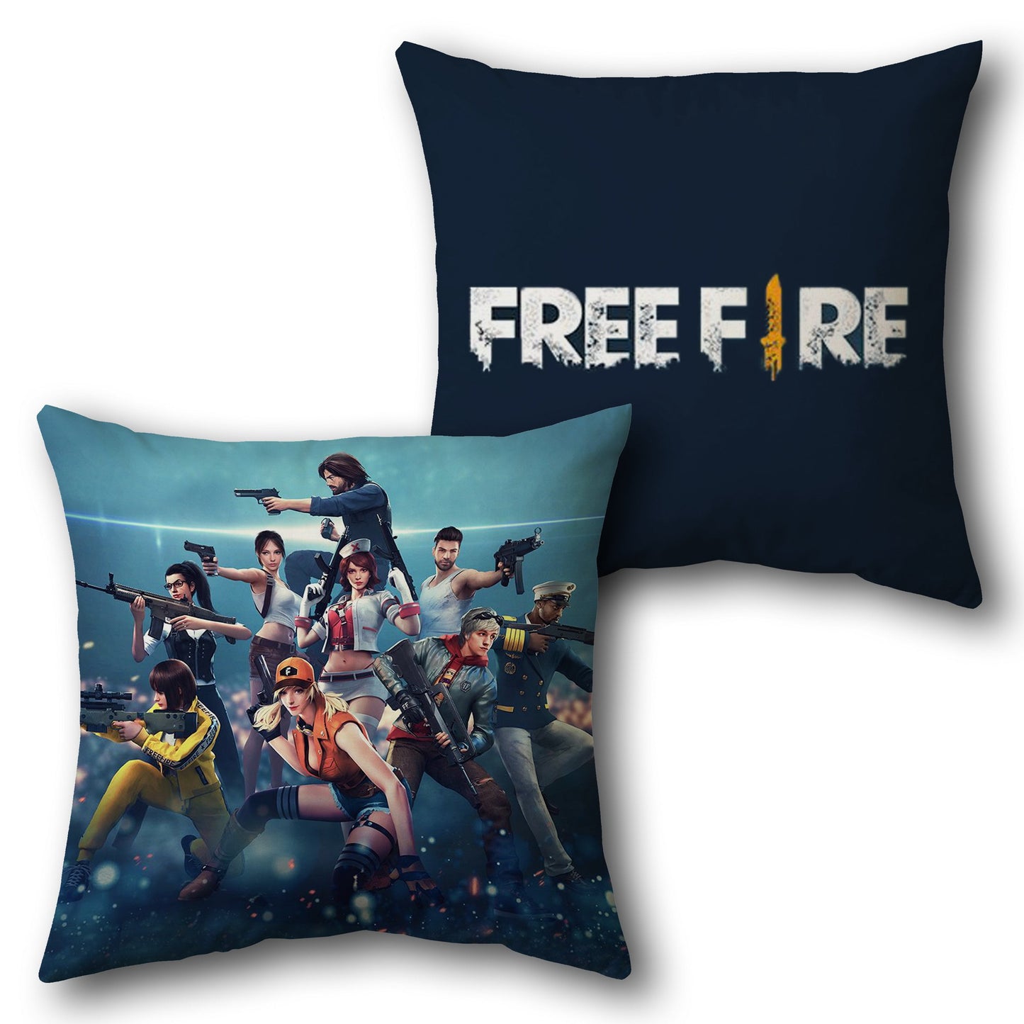 Free Fire Squad  - Navy Blue with Multicolor Design Cushion Single (Front & Back)