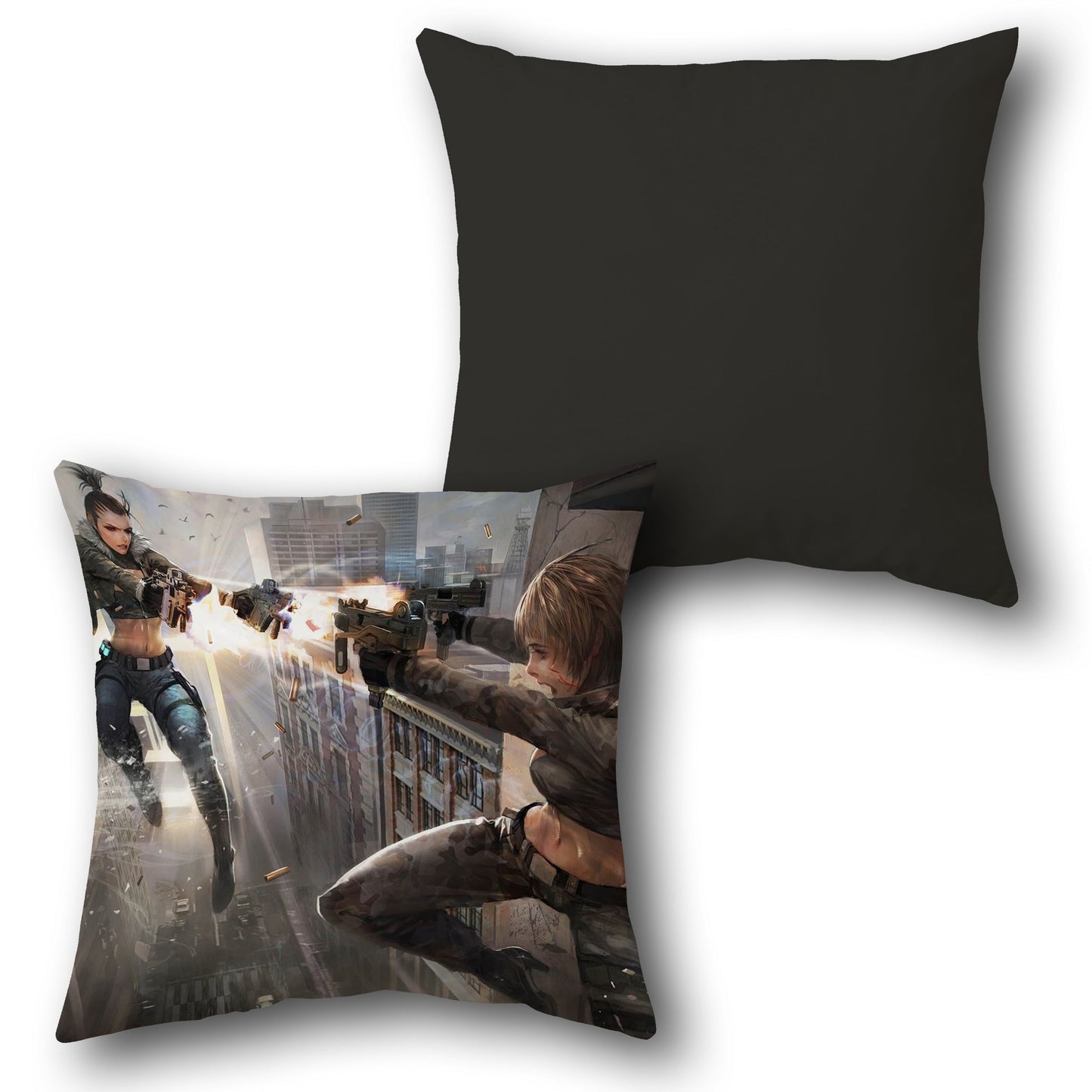 Free Fire Urban Combat Throw  - Black and Blue Design Cushion Single (Front & Back)