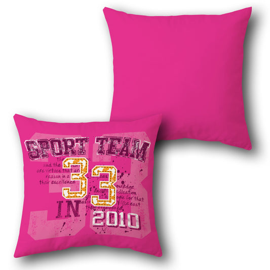 Sport Team 2010 Commemorative Throw  - Pink and Yellow Design Cushion Single (Front & Back)