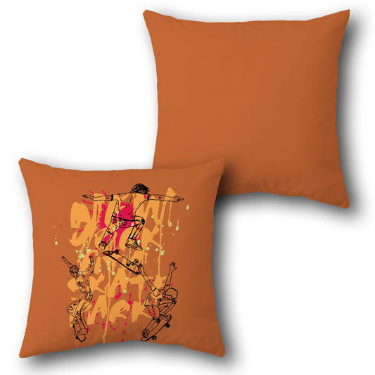 Skate Park Street Art Throw  - Orange and Black Design Cushion Single (Front & Back)