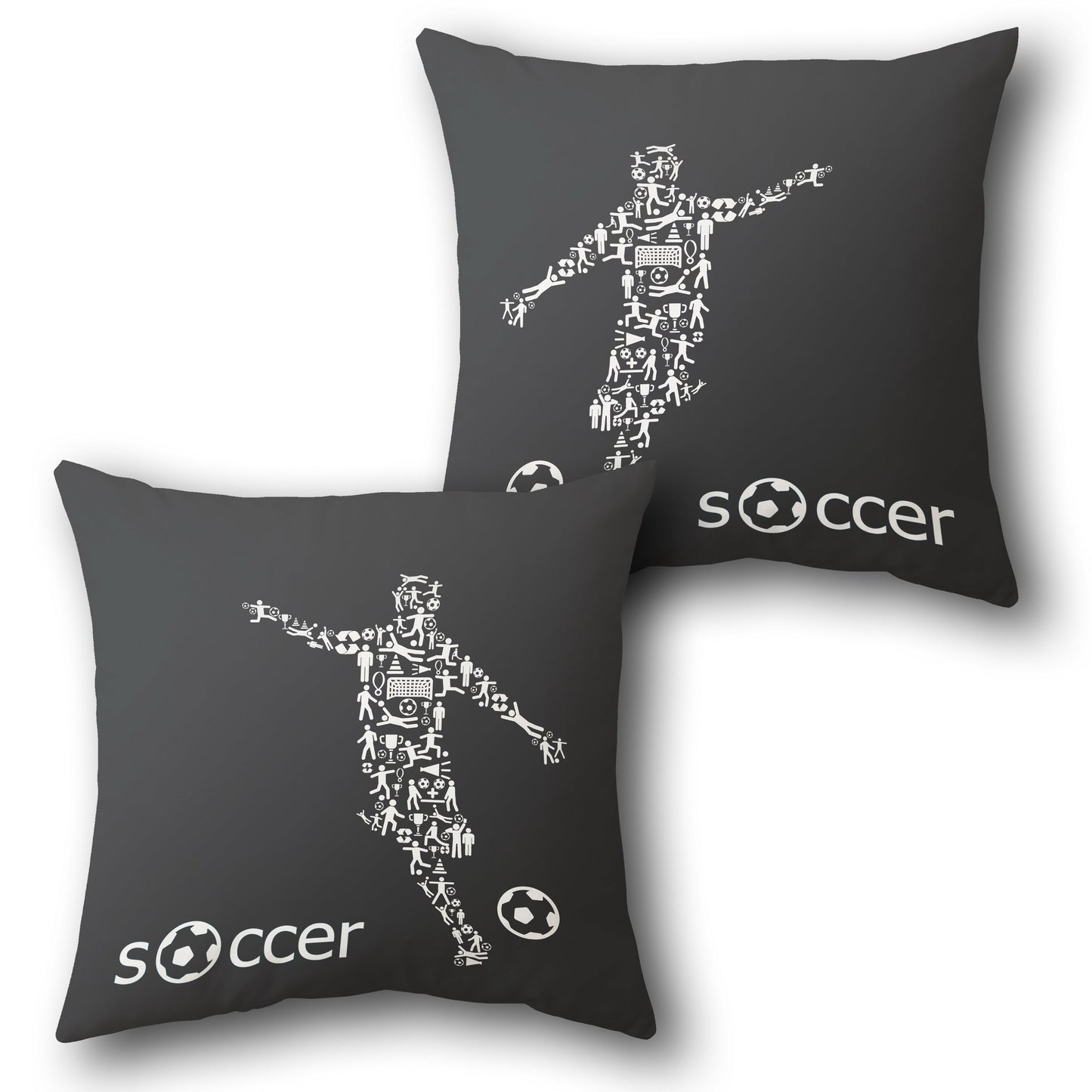 Soccer Player Silhouette Throw  - Black and White Design Cushion Single (Front & Back)