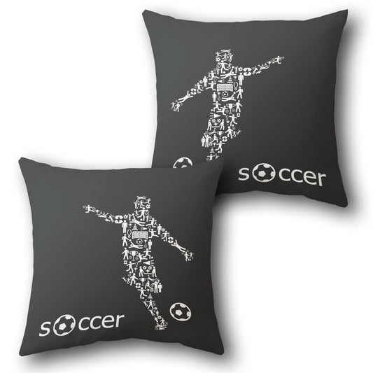 Soccer Player Silhouette Throw  - Black and White Design Cushion Single (Front & Back)