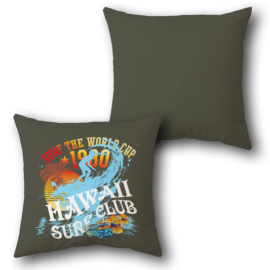 Hawaii Surf Club 1980 Throw  - Dark Green and Blue Design Cushion Single (Front & Back)