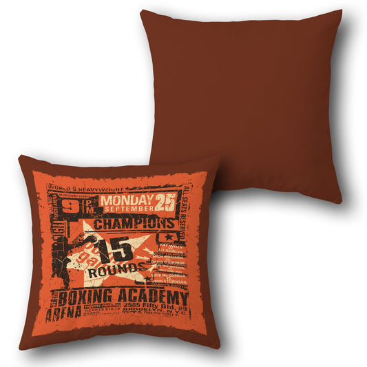 Boxing Championship 1985 Throw  - Rust Orange and Black Design Cushion Single (Front & Back)