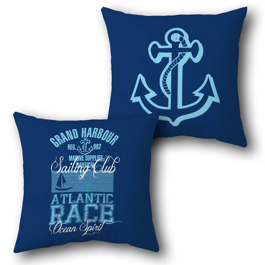 Grand Harbour Sailing Club Throw  - Navy Blue and Light Blue Design Cushion Single (Front & Back)