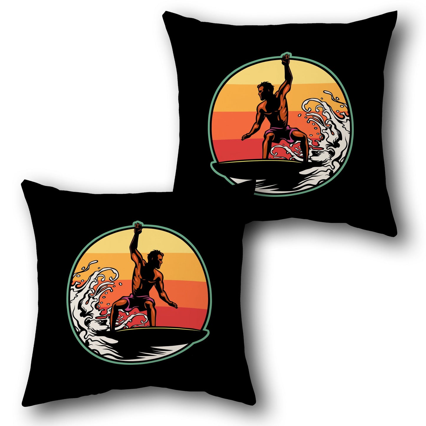 Sun Surfer Throw  - Black and Orange Design Cushion Single (Front & Back)