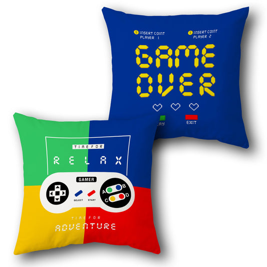 Retro Gamer Throw  - Blue and Multicolor Design Cushion Single (Front & Back)